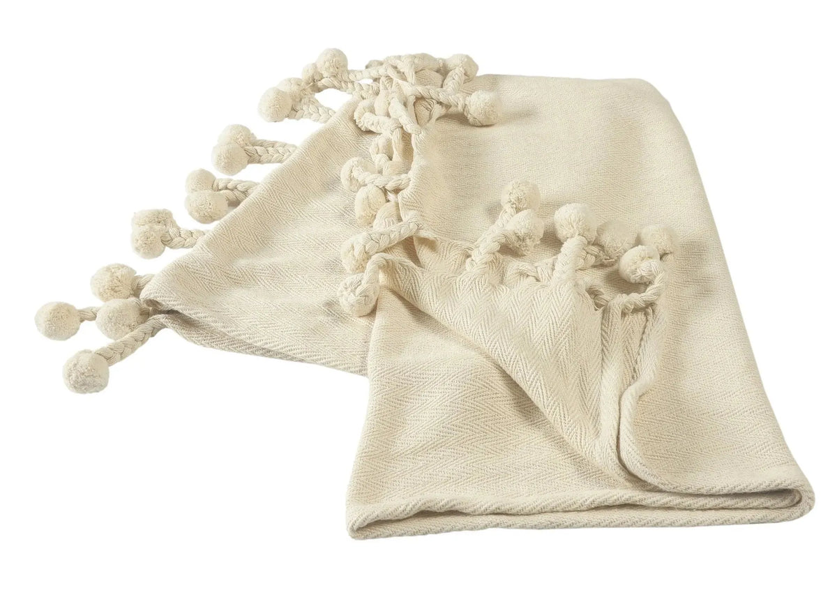 Cream Embroidered Chevron with Braided Fringe LR80181 Throw Blanket