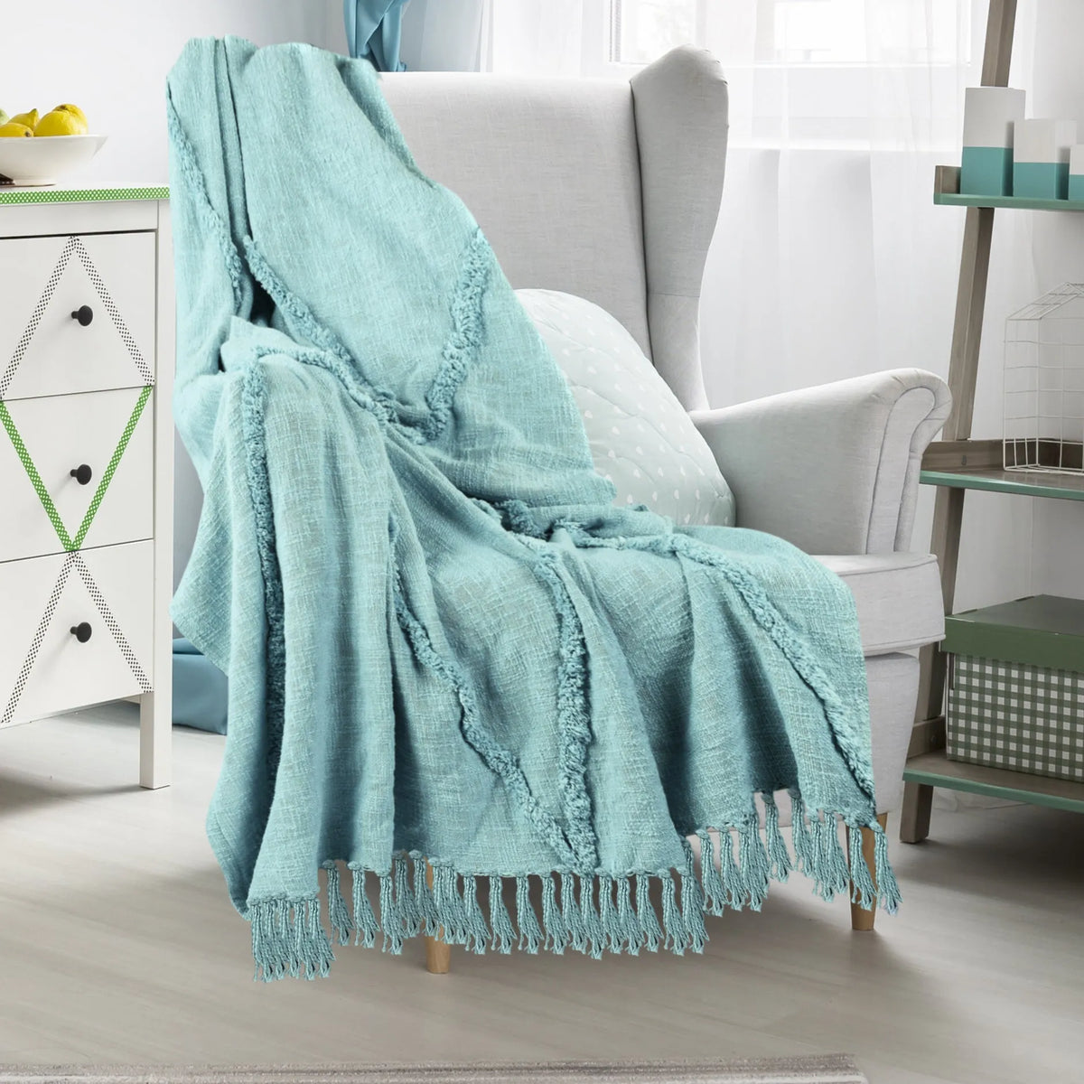 Diamond Lr80195 Aqua Sky Blue Throw Blanket - Rug & Home