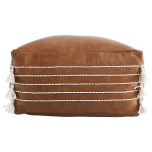 Ezekiel Vegan Leather Brown Pouf - Rug & Home