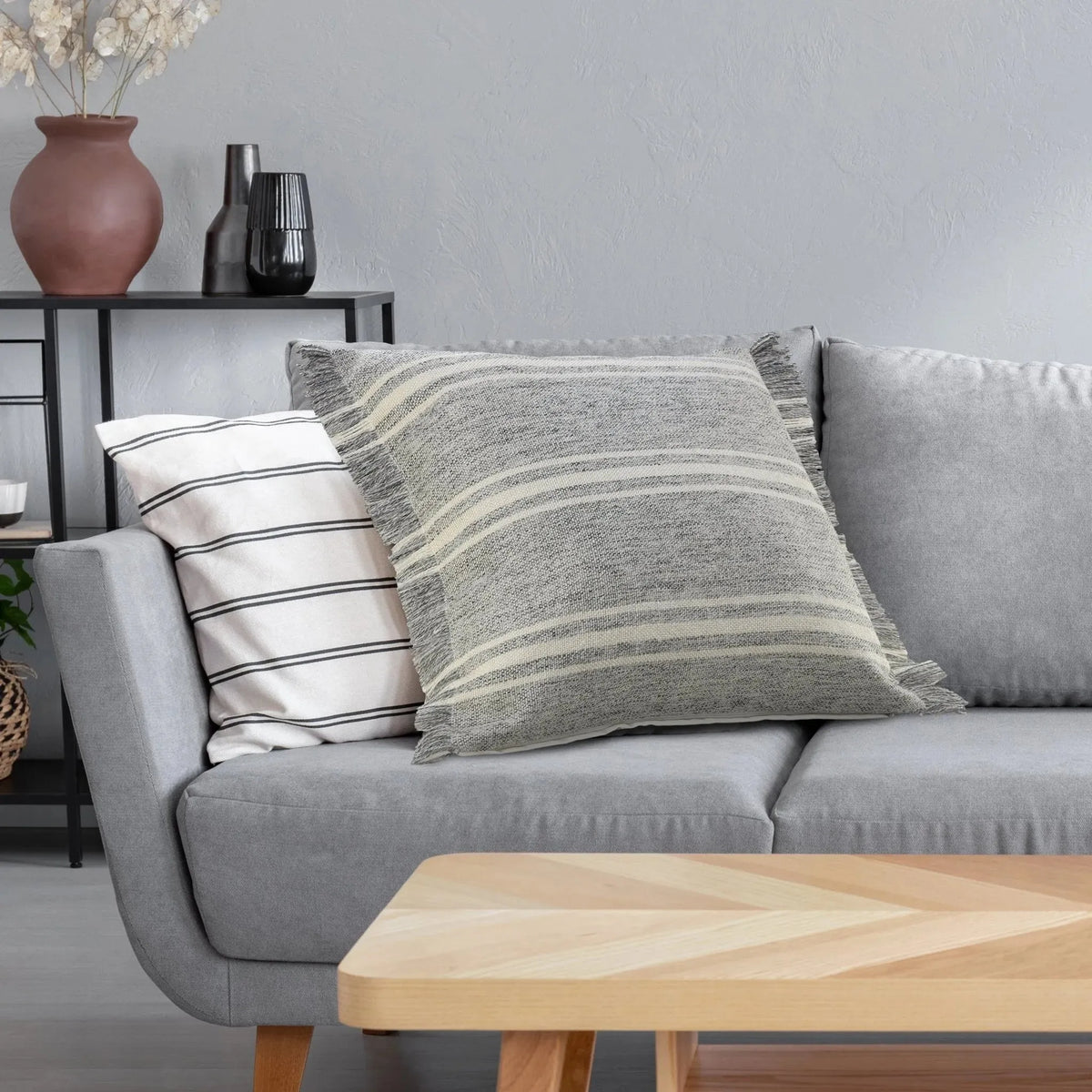 Farmhouse Stripe Lr07598 Gray/White Pillow