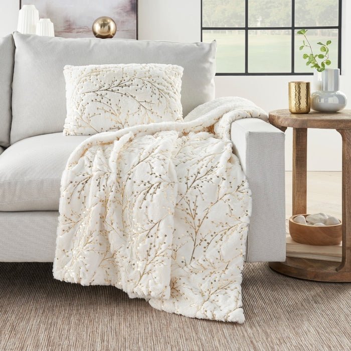Faux Fur SN107 Ivory Gold Throw Blanket - Rug & Home