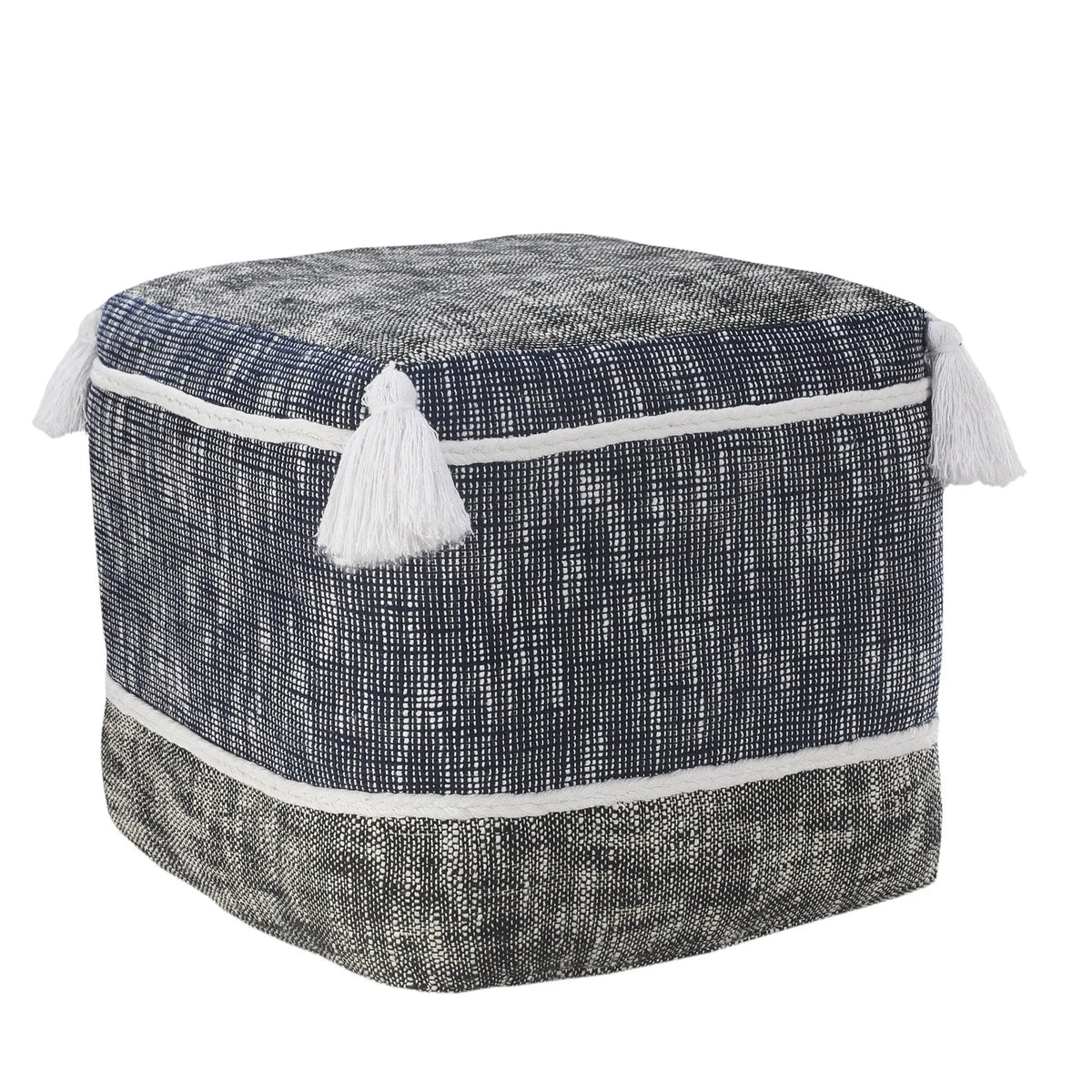 Flat Weave Lr34020 Blue/Navy Pouf - Rug & Home