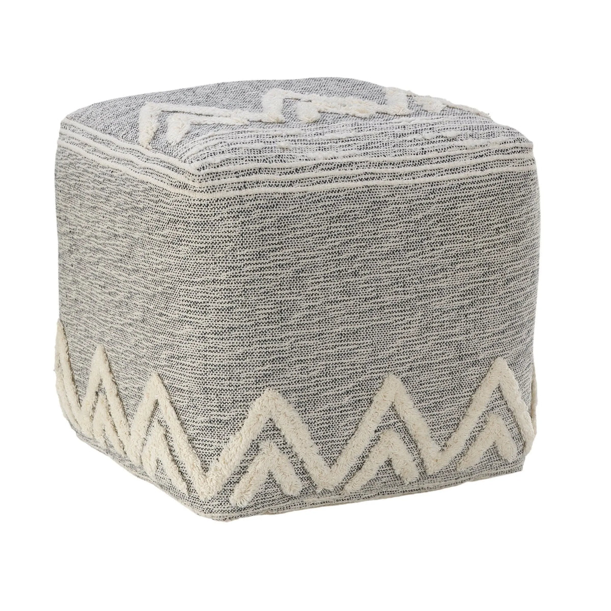 Flat Weave Lr34021 Gray/White Pouf - Rug & Home