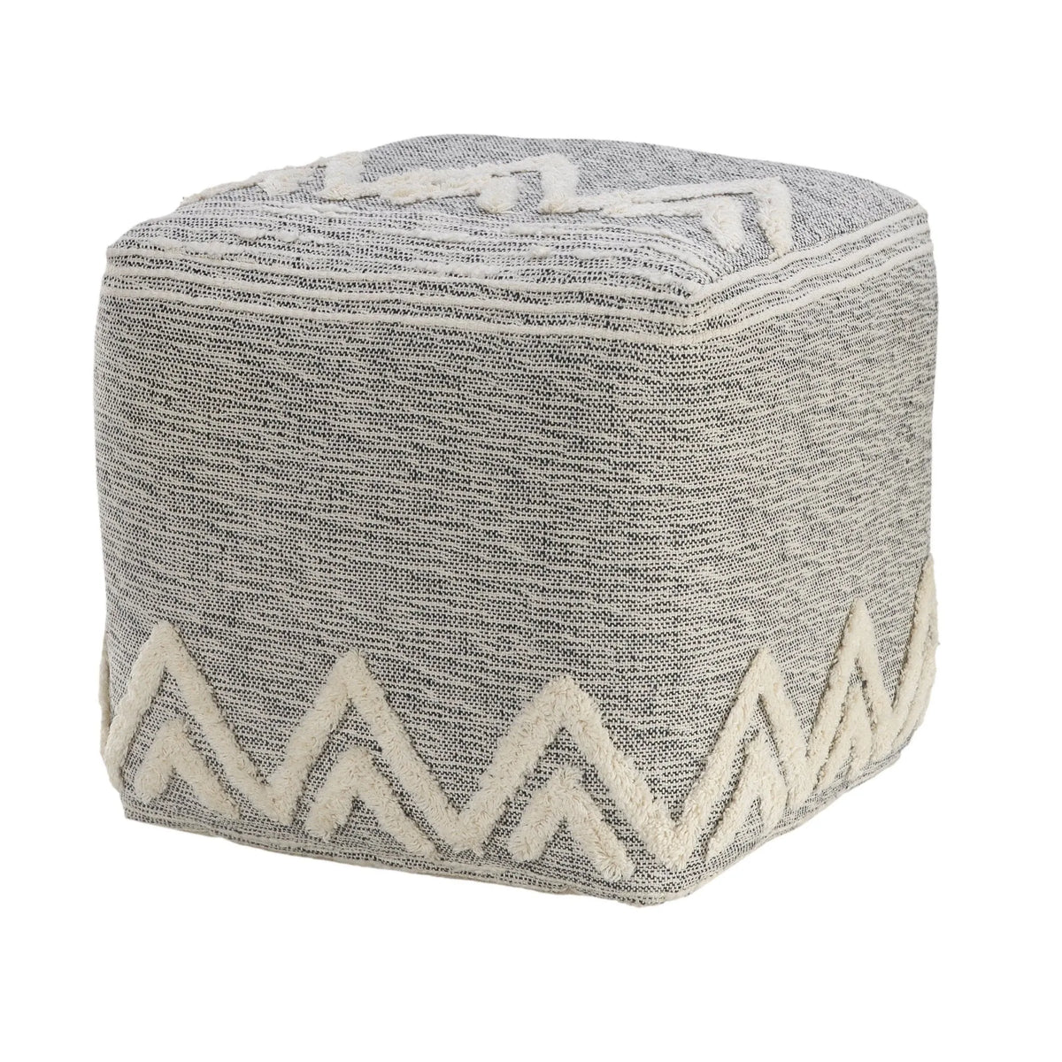 Flat Weave Lr34021 Gray/White Pouf - Rug & Home