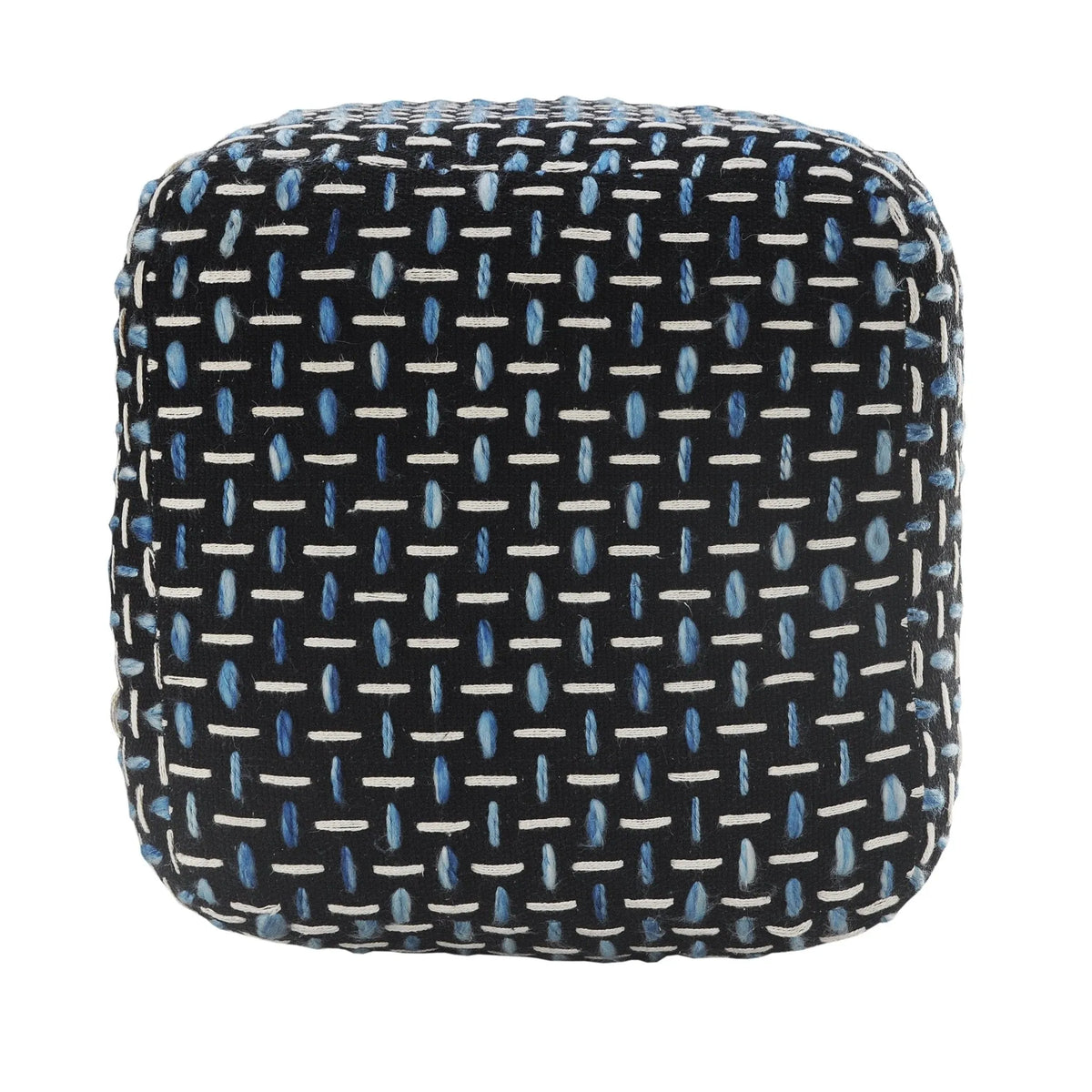 Flat Weave Lr34022 Black/Blue Pouf - Rug & Home