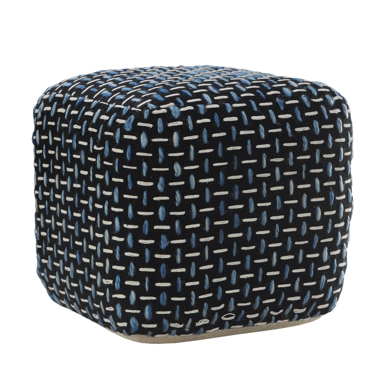 Flat Weave Lr34022 Black/Blue Pouf - Rug & Home