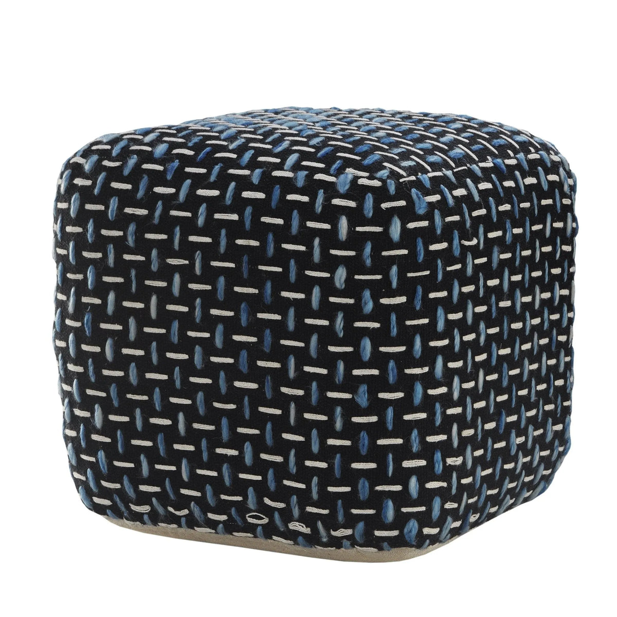 Flat Weave Lr34022 Black/Blue Pouf - Rug & Home