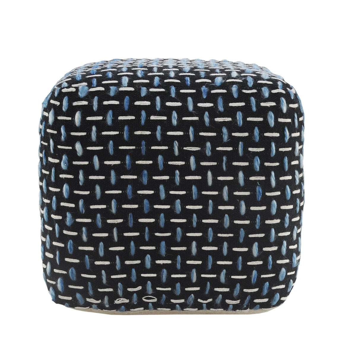 Flat Weave Lr34022 Black/Blue Pouf - Rug & Home