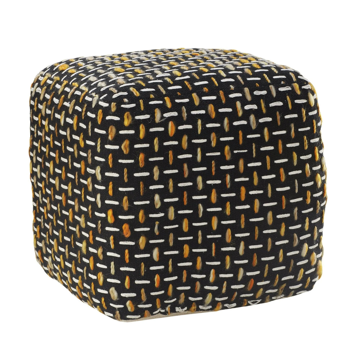 Flat Weave Lr34023 Black/Gold Pouf - Rug & Home