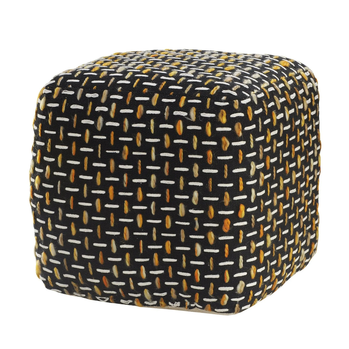 Flat Weave Lr34023 Black/Gold Pouf - Rug & Home