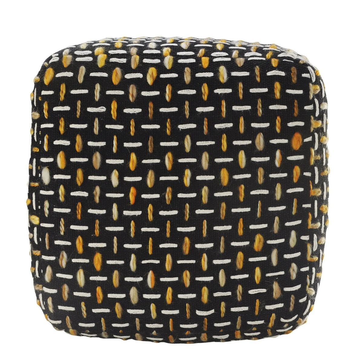 Flat Weave Lr34023 Black/Gold Pouf - Rug & Home