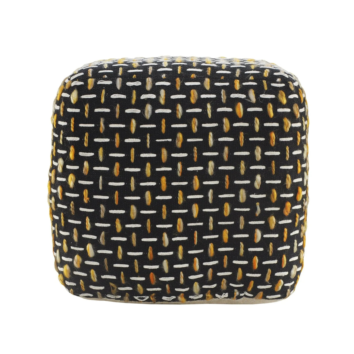 Flat Weave Lr34023 Black/Gold Pouf - Rug & Home