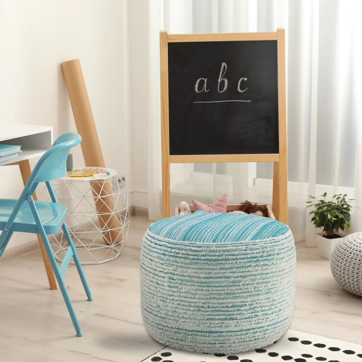 Flat Weave Lr34024 Aqua/White Pouf