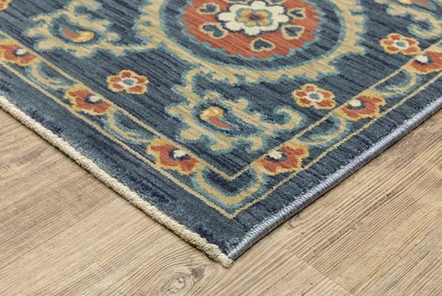 Francesca FR11B Blue/Rust Rug - Rug & Home