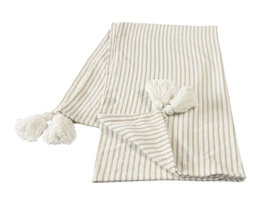 Gray and Ivory Striped Tasseled LR80178 Throw Blanket - Rug & Home