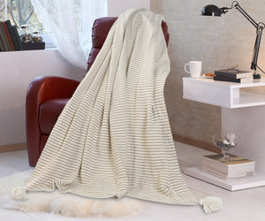 Gray and Ivory Striped Tasseled LR80178 Throw Blanket - Rug & Home