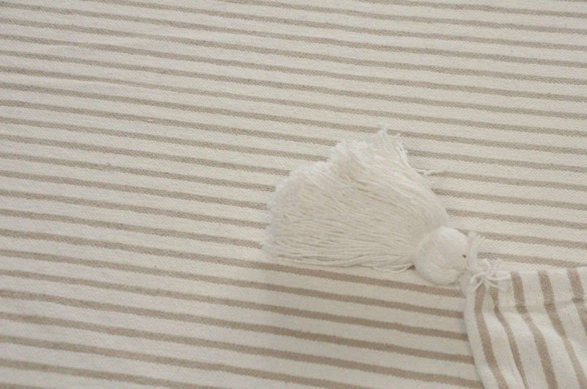 Gray and Ivory Striped Tasseled LR80178 Throw Blanket