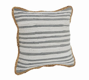 Gray and White Striped Jute Bordered LR099444 Throw Pillow - Rug & Home