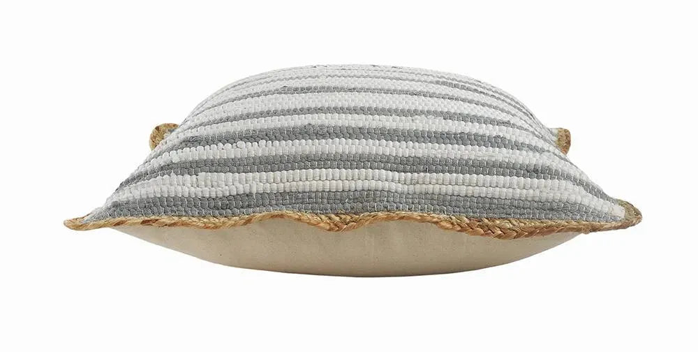 Gray and White Striped Jute Bordered LR099444 Throw Pillow