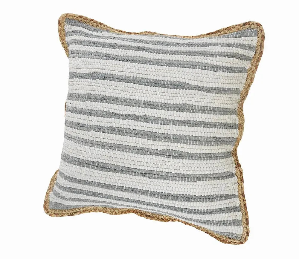Gray and White Striped Jute Bordered LR099444 Throw Pillow