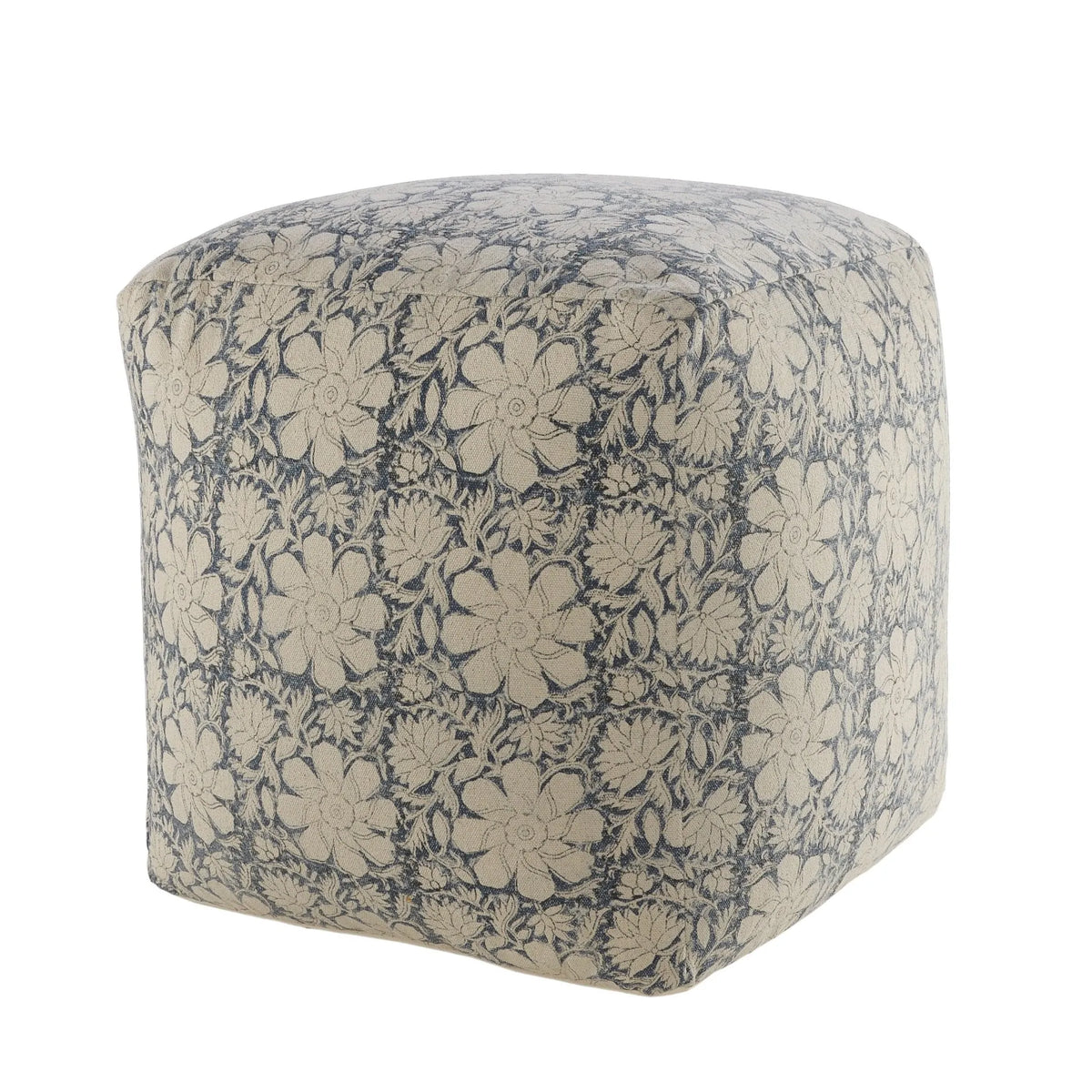 Handmade Lr34027 White/Navy Pouf - Rug & Home