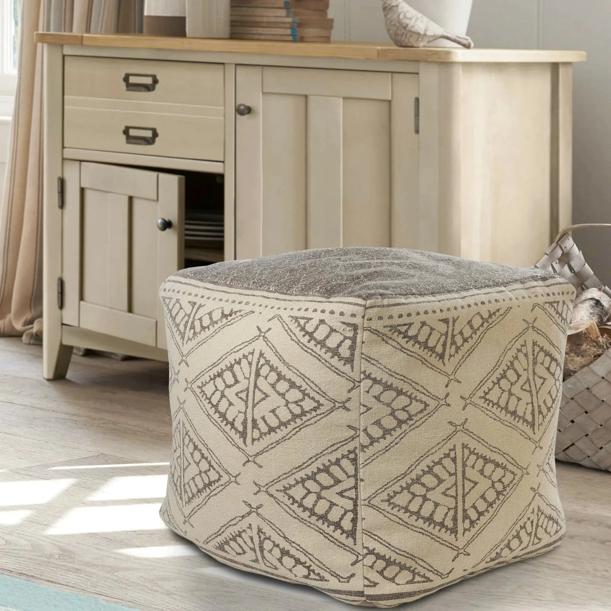 Handmade Lr99770 Beige/Gray Pouf