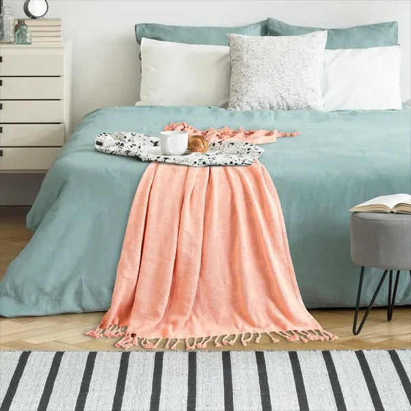 Heather 80214CPK Coral Pink Throw Blanket - Rug & Home