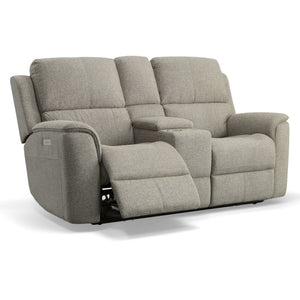 Henry Power Reclining Fabric Loveseat with Console and Power Headrests and Lumbar - Rug & Home
