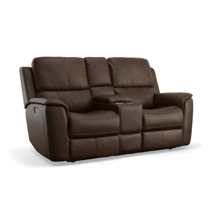 Henry Power Reclining Leather Loveseat with Console and Power Headrests and Lumbar - Rug & Home