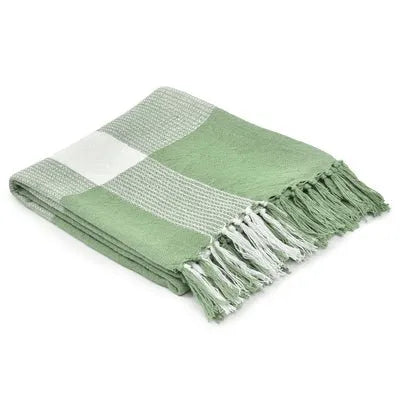 Highland 80285PGW Pastel Green/White Throw Blanket - Rug & Home