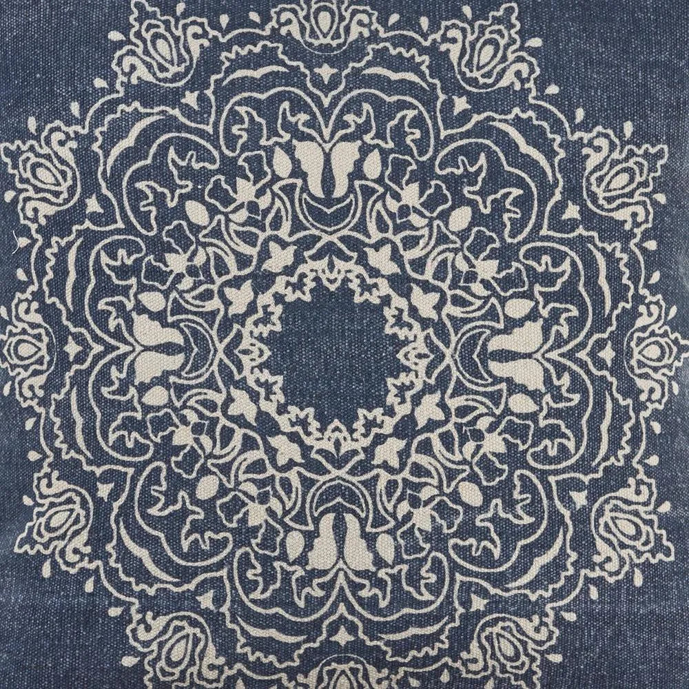 Intricate Medallion Navy and Cream LR04692 Throw Pillow - Rug & Home