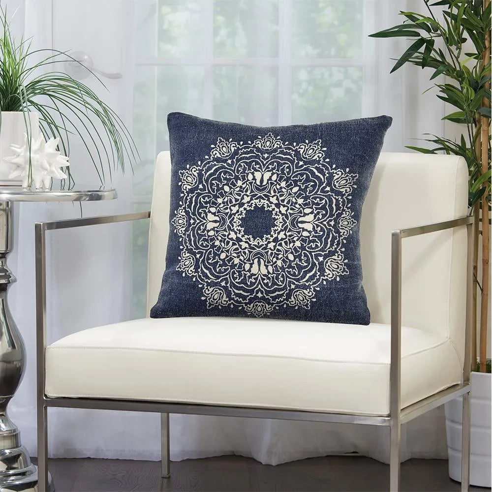 Intricate Medallion Navy and Cream LR04692 Throw Pillow - Rug & Home