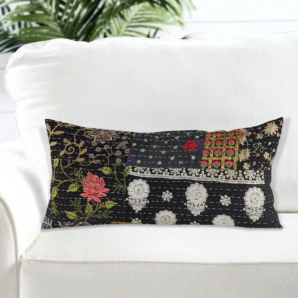 Kantha 07420BLK Black Pillow - Rug & Home