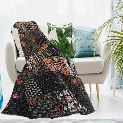 Kantha 80175BLK Black Throw Blanket