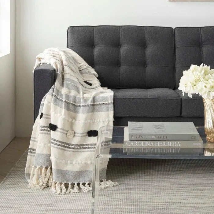 Lifestyle SH036 Black Ivory Throw Blanket - Rug & Home