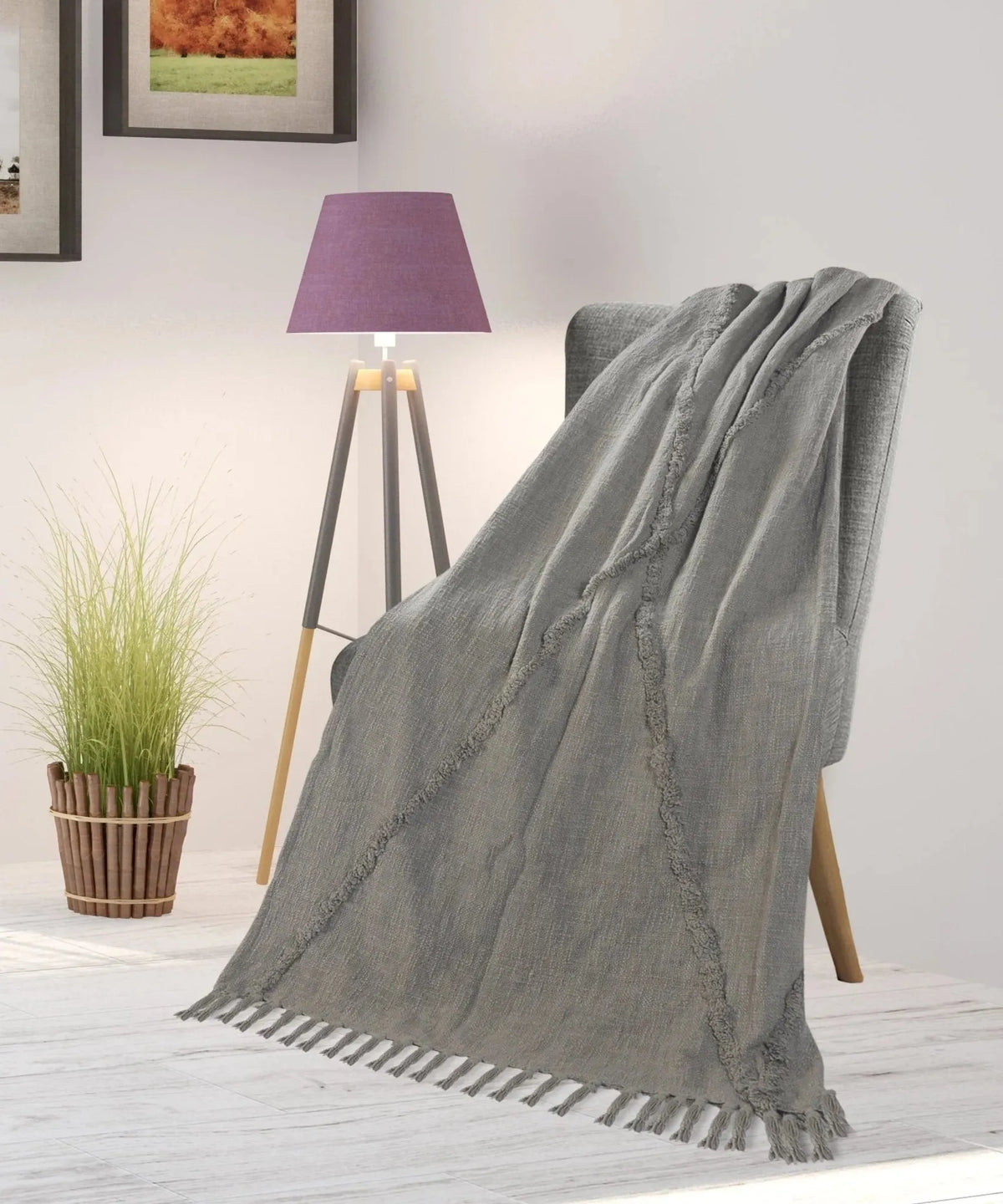 Light Gray Tufted LR80177 Throw Blanket