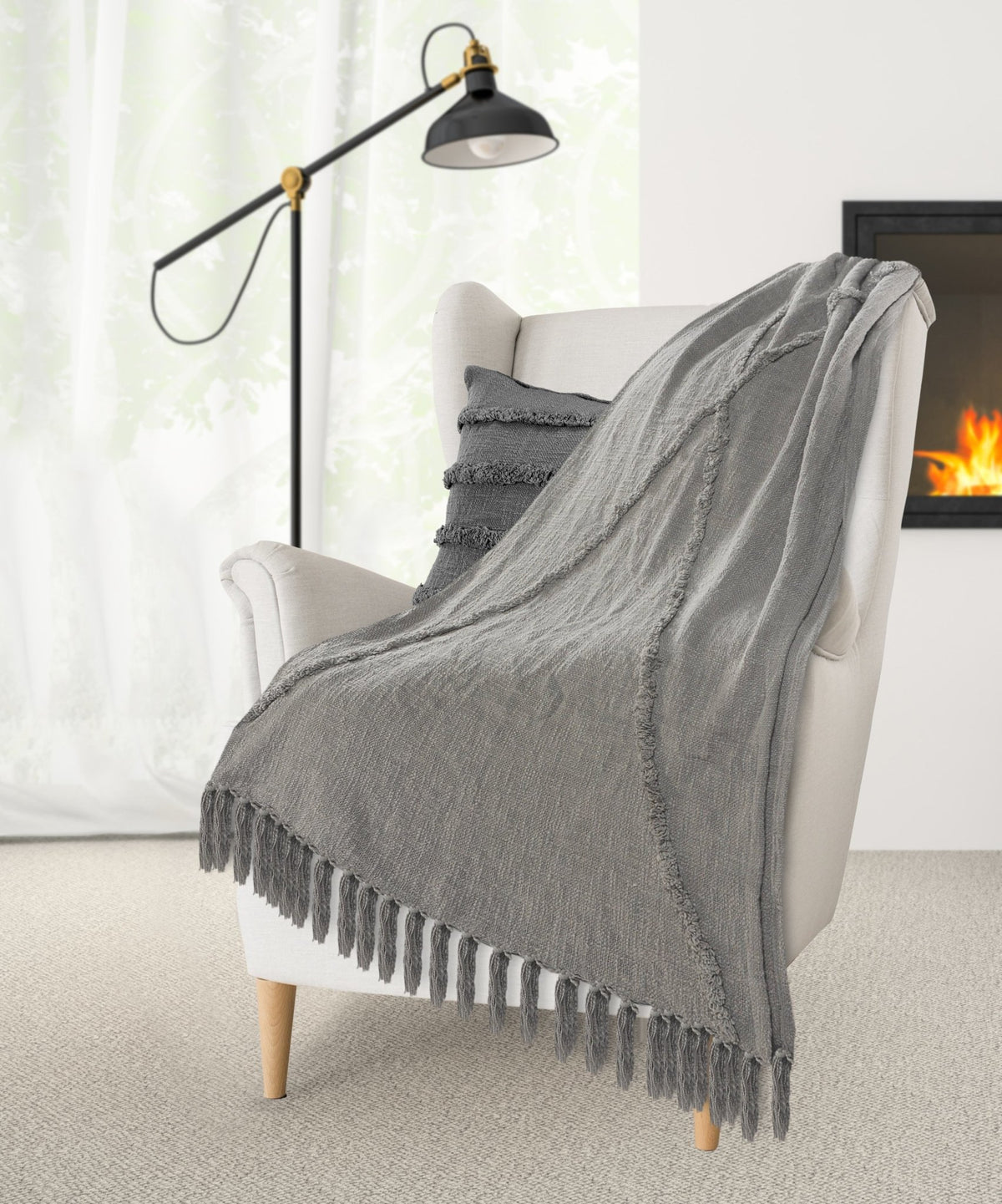 Light Gray Tufted LR80177 Throw Blanket - Rug & Home