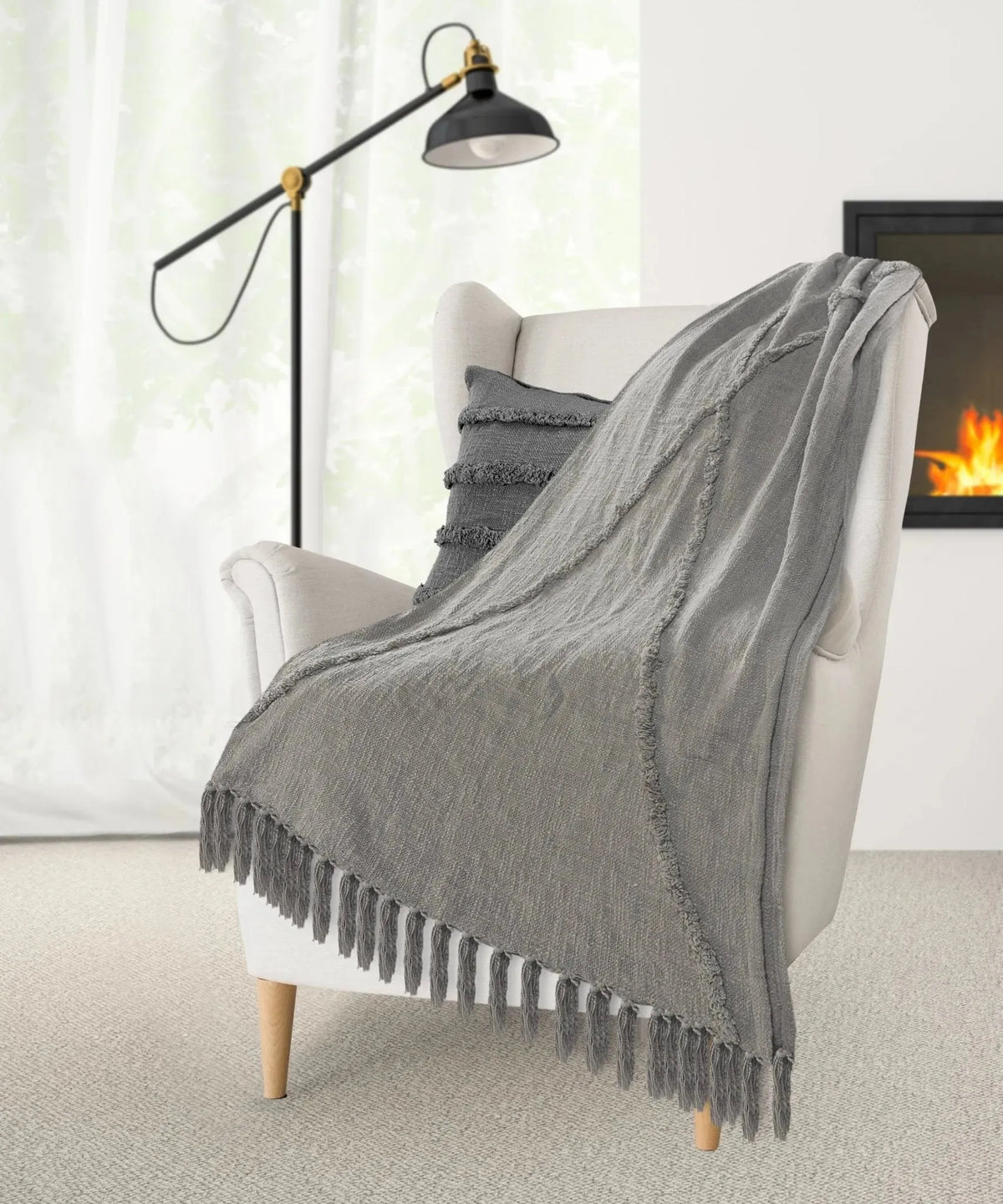 Light Gray Tufted LR80177 Throw Blanket