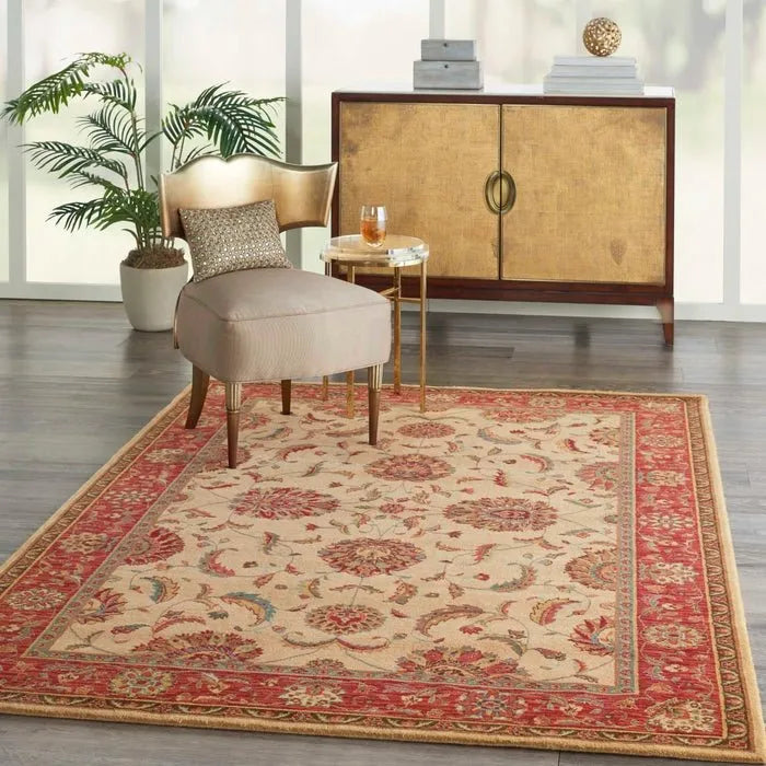 Living Treasures LI04 Ivory/Red Rug - Rug & Home