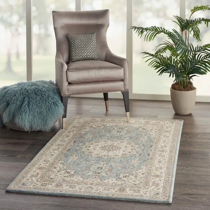 Living Treasures LI15 Aqua/Ivory Rug - Rug & Home