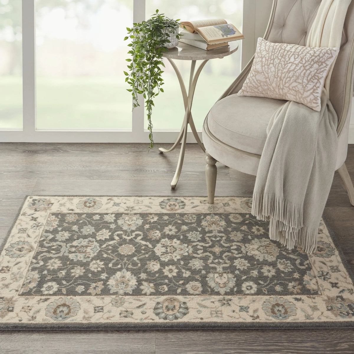 Living Treasures LI16 Grey/Ivory Rug - Rug & Home