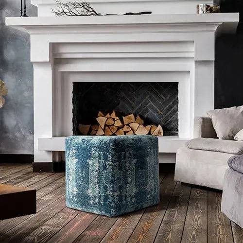 Milano 34103BLO Blue/Ivory Pouf