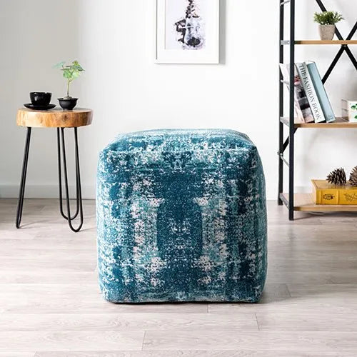 Milano 34103BLO Blue/Ivory Pouf - Rug & Home