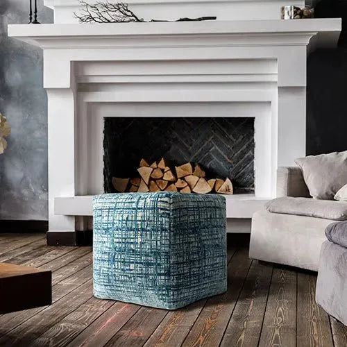 Milano 34104BLO Blue/Ivory Pouf