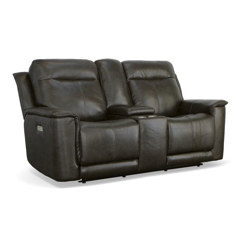 Miller Leather Power Reclining Loveseat with Console & Power Headrests - Rug & Home
