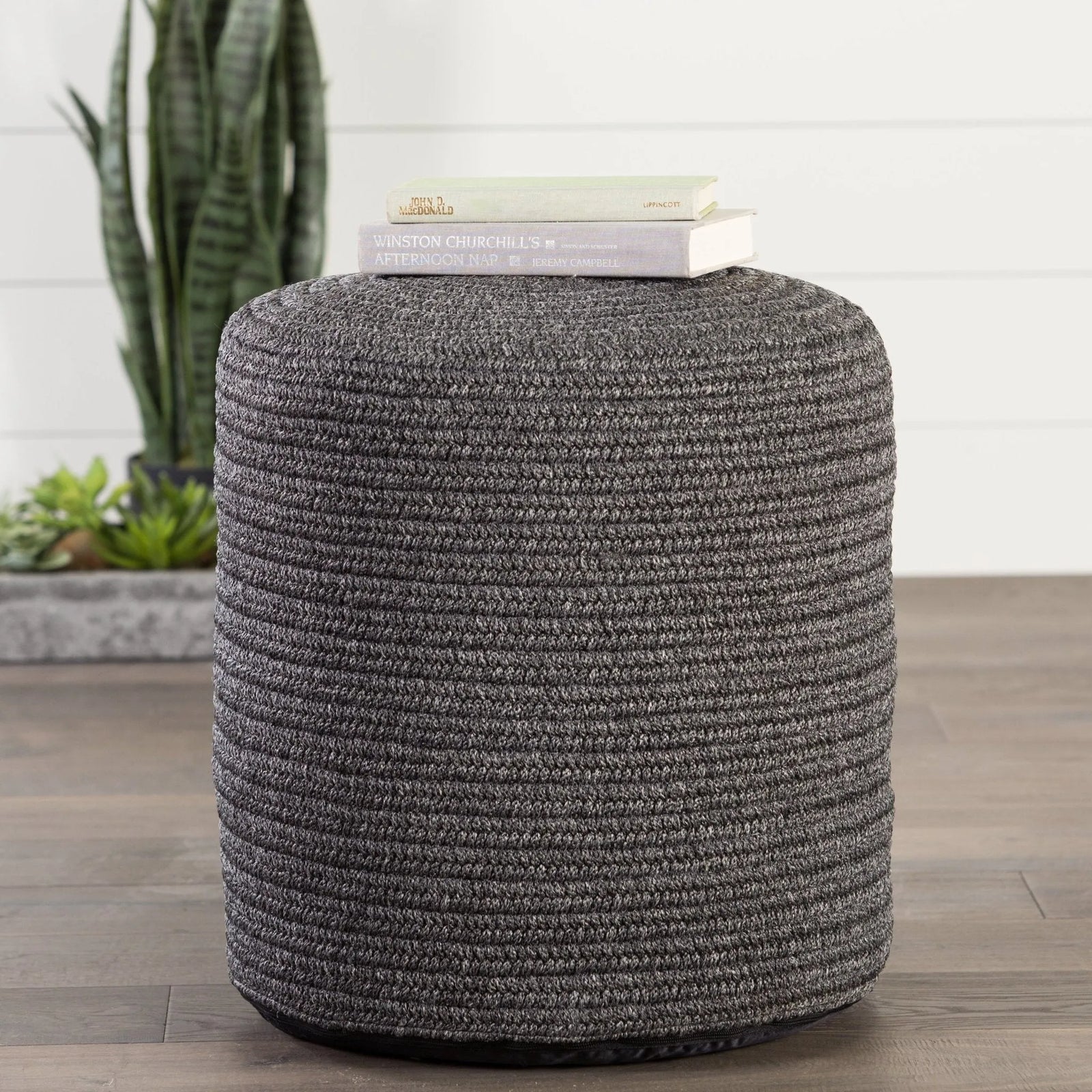 Montauk MOT01 Bridgehampton Dark Gray Pouf - Rug & Home