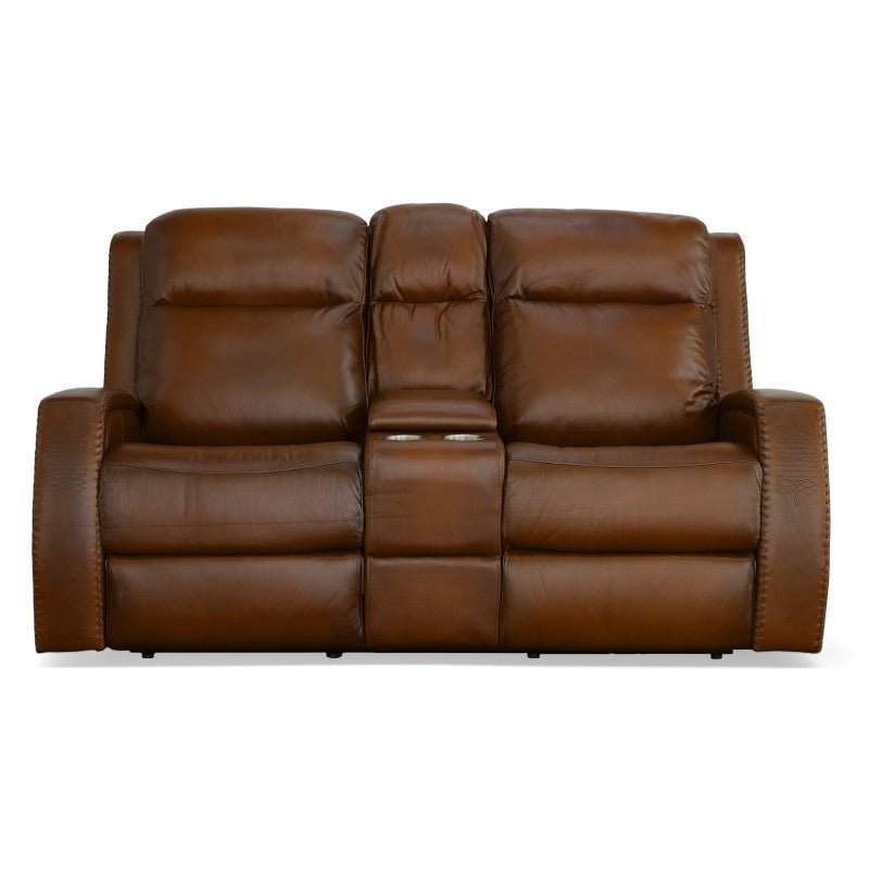 Mustang Power Reclining Loveseat with Console and Power Headrests - Rug & Home