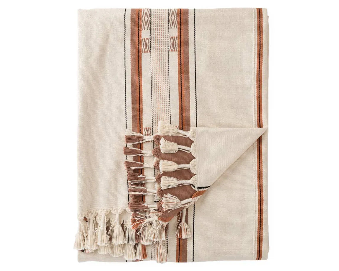 Nagaland Throw NGD02 Cream/Tan Throw Blanket - Rug & Home