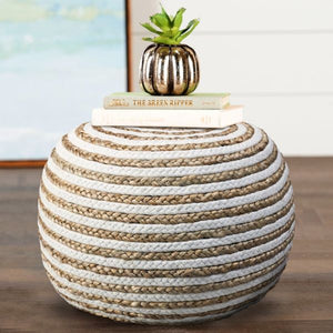 Natural Ivory Braided LR99703 Pouf - Rug & Home