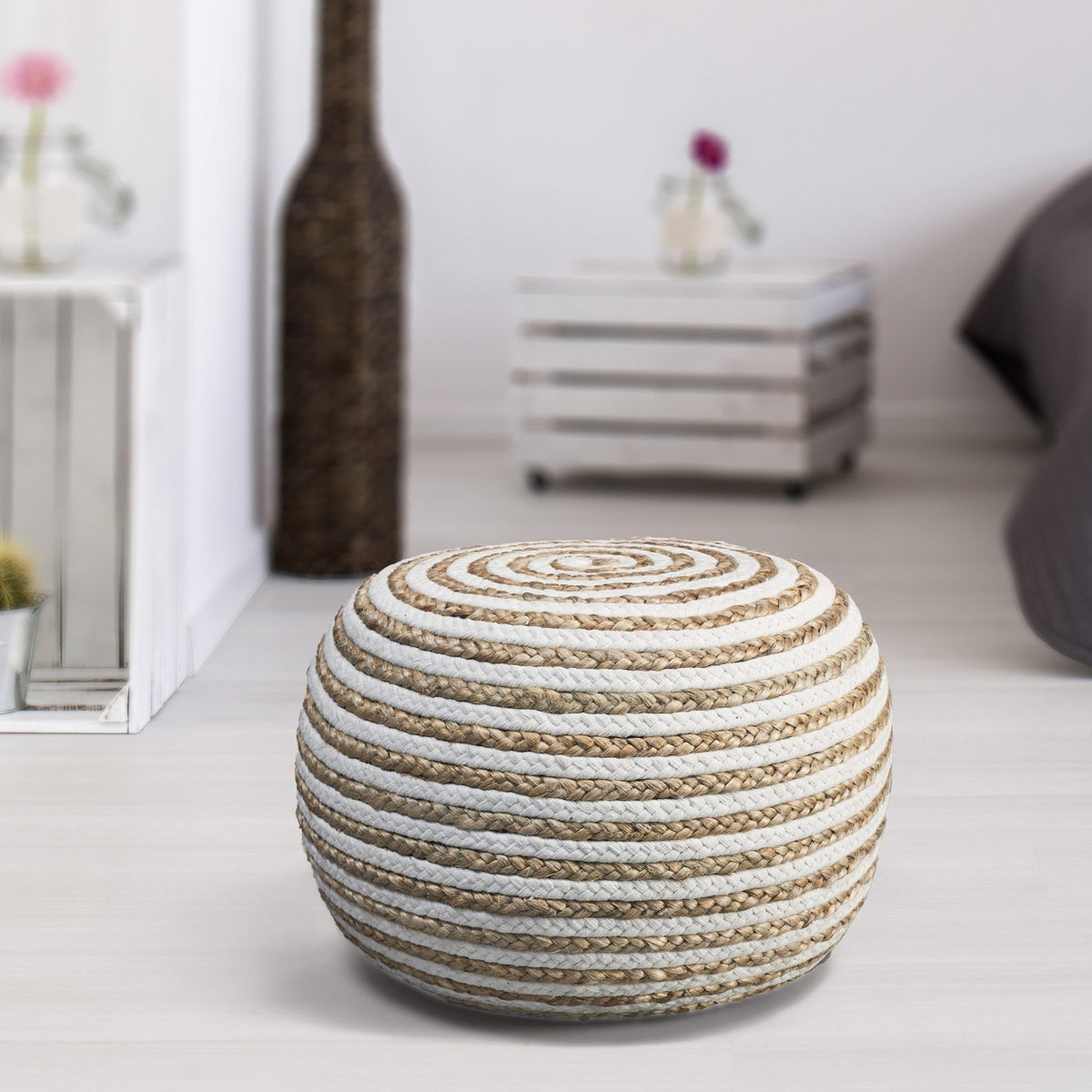 Natural Ivory Braided LR99703 Pouf - Rug & Home